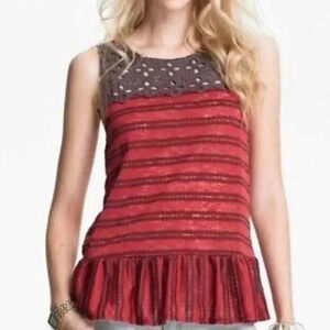 Free People Bohemian Boho Stripped Eyelet Peplum Top